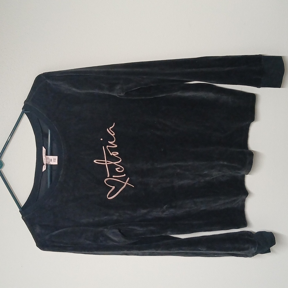 Victoria’s Secret Black Velour Embroidered Sweater Small Cozy Chic